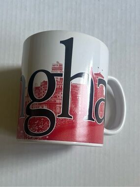 Starbucks White Mug with Red Cityscape and Black Script